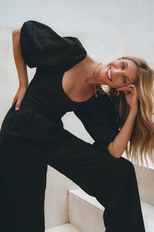 <p>Heavenly Fitted Linen Jumpsuit</p> - Indigo Republic Boutique