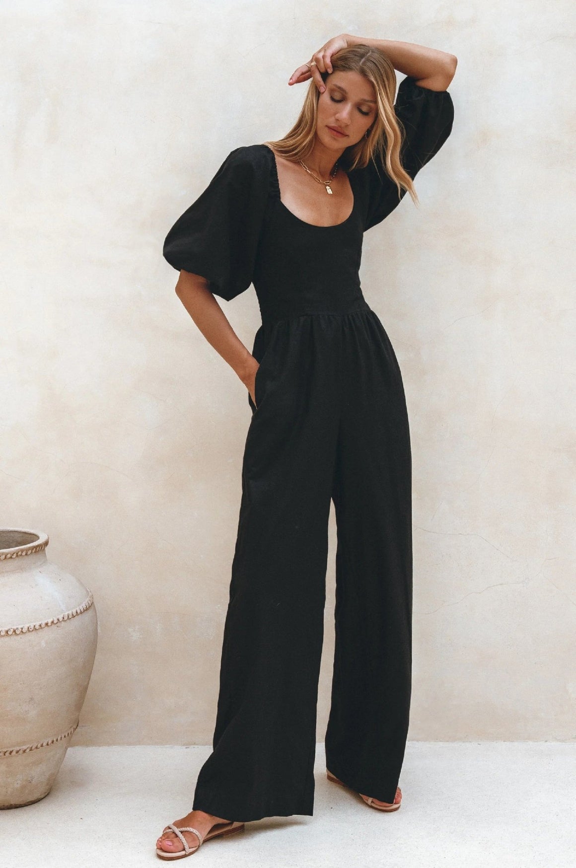 <p>Heavenly Fitted Linen Jumpsuit</p> - Indigo Republic Boutique