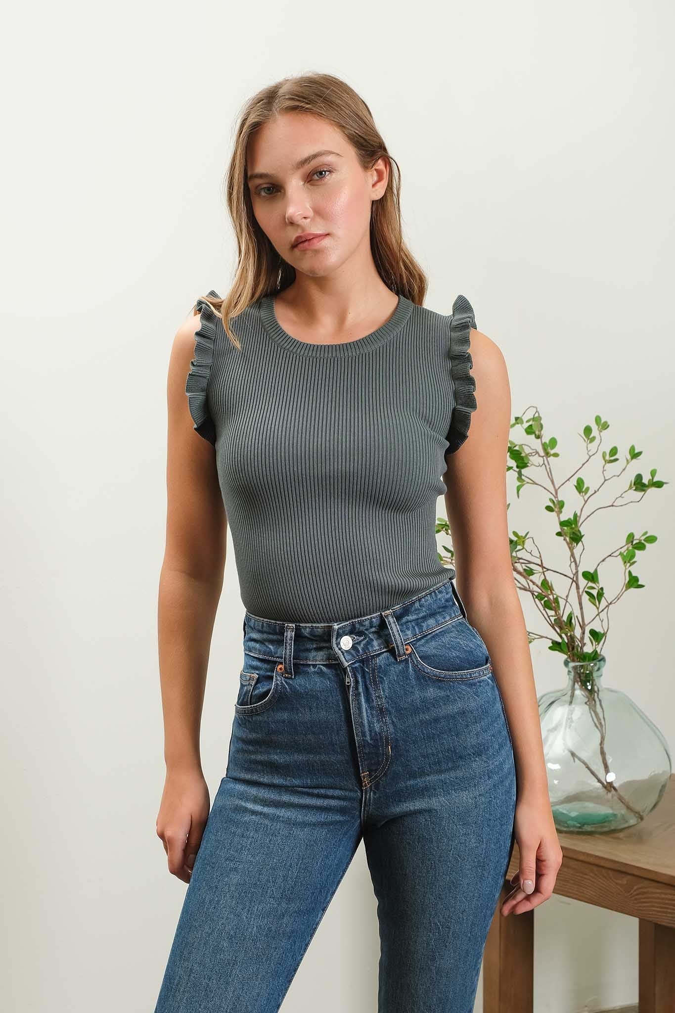 <p>Kelsy Ruffled Cap SLV Top</p> - Indigo Republic Boutique