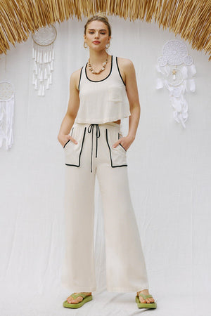 <p>Linen Contrast Binding Pant Set</p> - Indigo Republic Boutique
