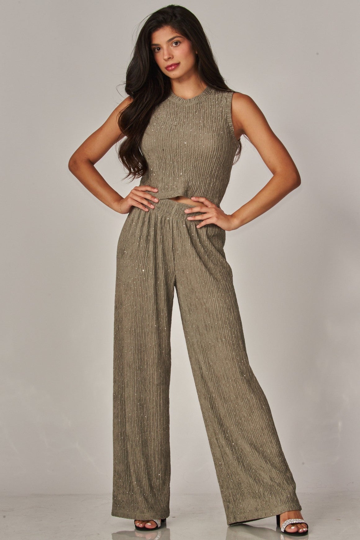 <p>Michi Rhinestone Crinkle Guaze Pant Set</p> - Indigo Republic Boutique