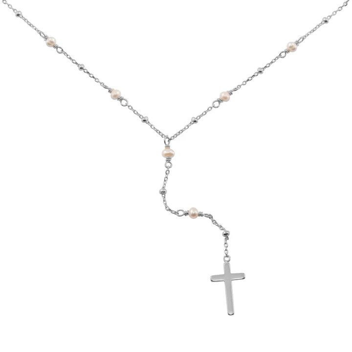 <p>Pearl Y Chain Cross Necklace (+Colors)</p> - Indigo Republic Boutique