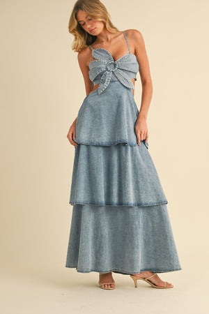 <p>Petal Crush Denim Tiered Ruffled Maxi&nbsp;</p> - Indigo Republic Boutique