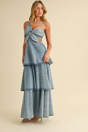 <p>Petal Crush Denim Tiered Ruffled Maxi&nbsp;</p> - Indigo Republic Boutique