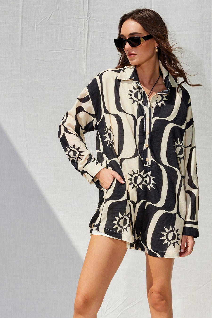 <p>Printed Button Down Romper</p> - Indigo Republic Boutique