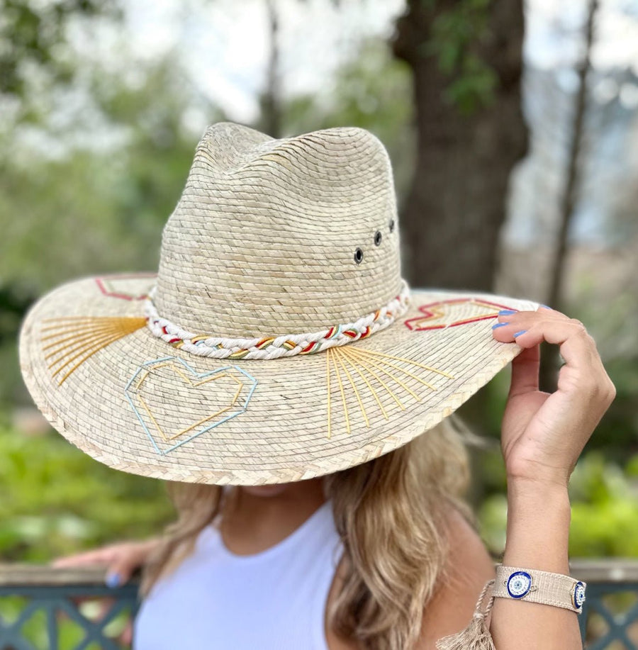 <p>Rainbow Hearts Palm Beach Hat</p> - Indigo Republic Boutique