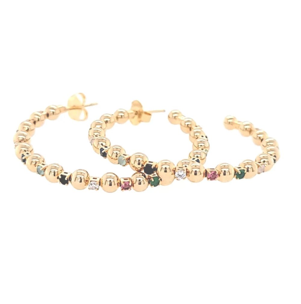 <p>Rainbow Zirconia Golf Filled Hoop Earrings</p> - Indigo Republic Boutique