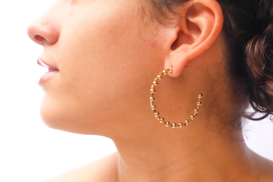 <p>Rainbow Zirconia Golf Filled Hoop Earrings</p> - Indigo Republic Boutique