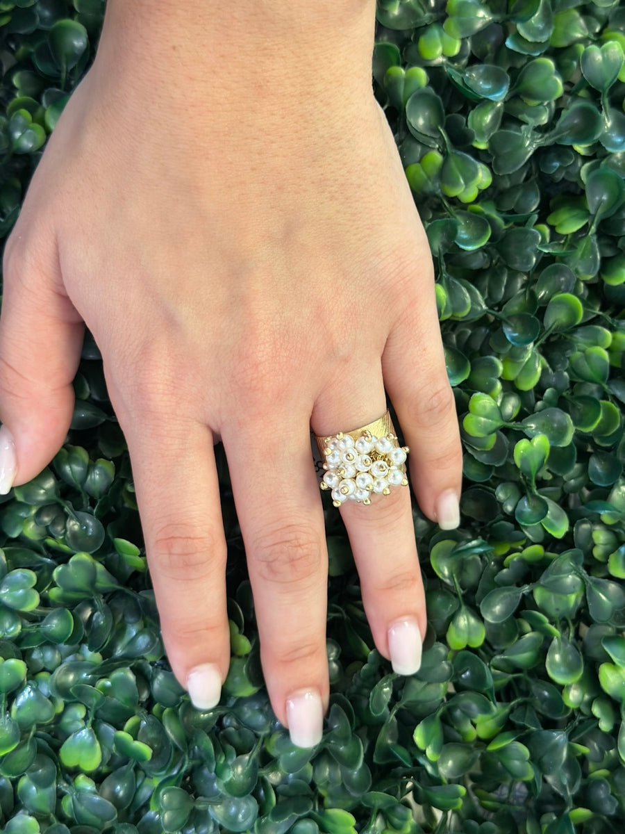 <p>Satin Band Pearl Cluster Ring</p> - Indigo Republic Boutique