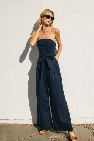 <p>Strapless Sash Belt Wide Leg Jumpsuit</p> - Indigo Republic Boutique
