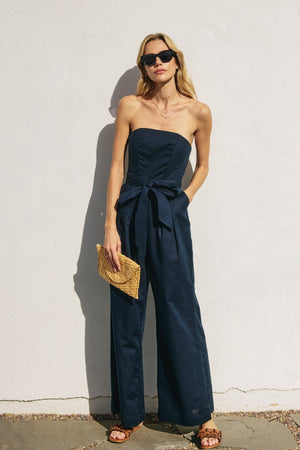 <p>Strapless Sash Belt Wide Leg Jumpsuit</p> - Indigo Republic Boutique