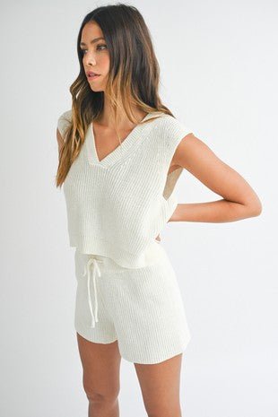 <p>Sweater Knit Vest And Drawstring Shorts Set</p> - Indigo Republic Boutique