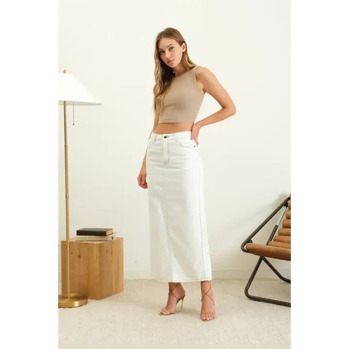 <p>White Denim Maxi Skirt</p> - Indigo Republic Boutique