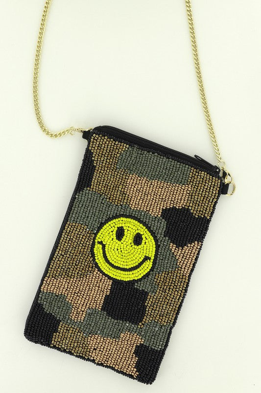 <p>Smile Camo Beaded Cell Phone Purse</p>