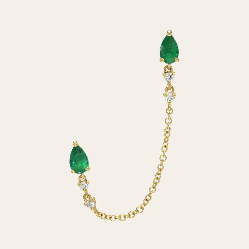 <p>Emerald Stone Chain Stud Earrings</p>